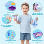 deAO Juego de juguetes de limpieza para niños, 14 piezas, desmontables, con trapeador al vacío, escoba, lavabo, juguetes de limpieza, regalo de cumpleaños para niñas y niños de 3 a 8 años