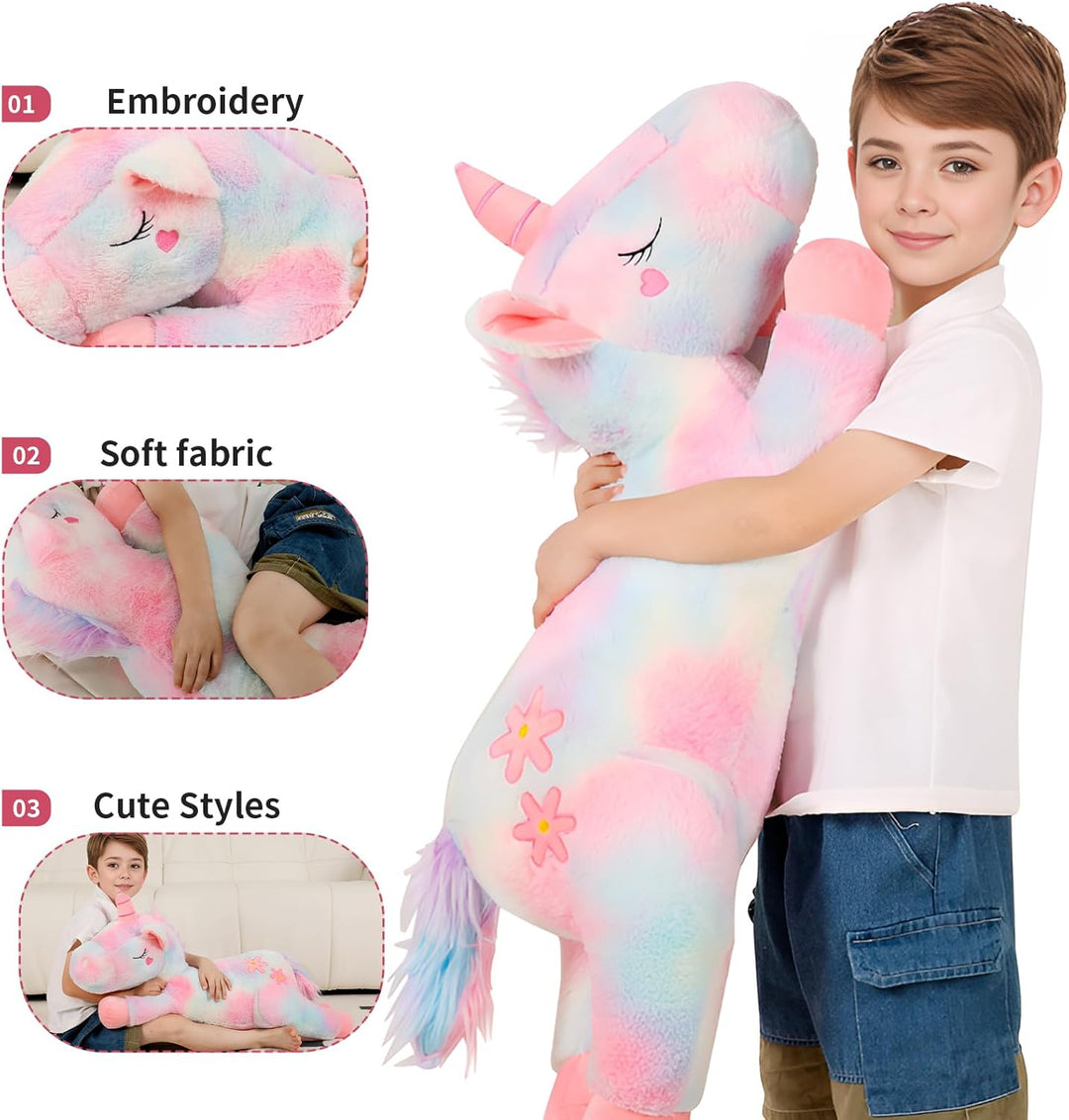 Tianmihou - Cojín de peluche de unicornio arcoíris de 32 pulgadas,...