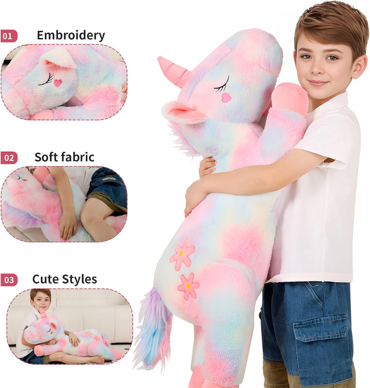 Tianmihou - Cojín de peluche de unicornio arcoíris de 32 pulgadas,...