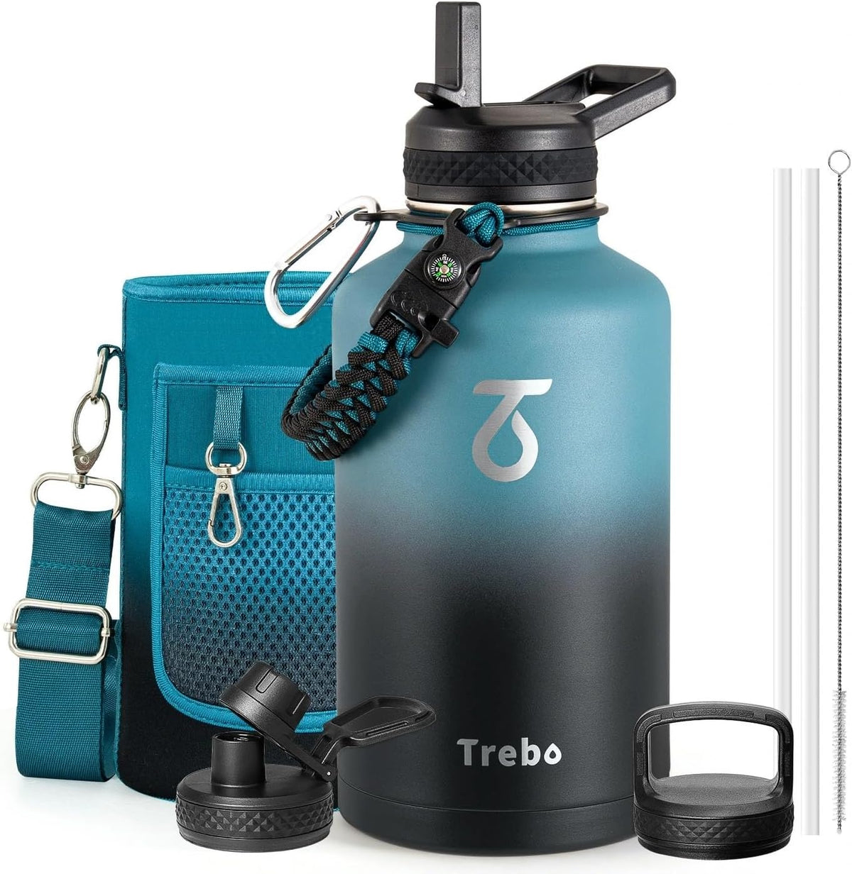 Botella de agua de acero inoxidable de 64 onzas con 3 tapas