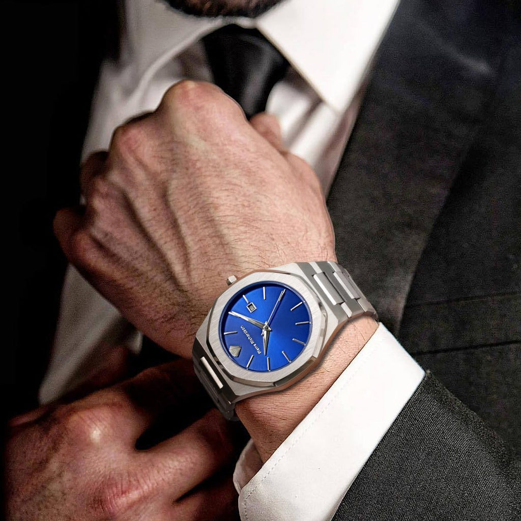 PIERRE RICHARDSON PR5428 Reloj de lujo para hombre – Movimiento de cuarzo japonés, acero inoxidable, 41mm, 5ATM resistente al agua, cristal de zafiro resistente a los arañazos – Reloj de vestir