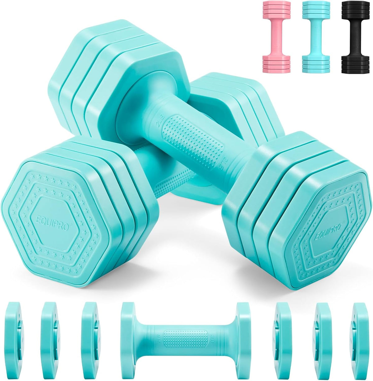 Juego de Mancuernas Ajustables 4 en 1, Pesas para Mujer, Set para Mujeres en Casa, 2 lb 3 lb 4 lb 5 lb con Mango de Goma TPU Suave para Entrenamiento en Casa