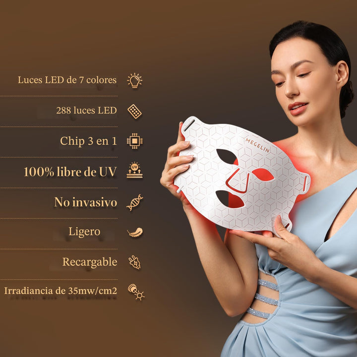 MEGELIN Máscara Facial de Terapia de Luz LED en 7 Colores, Máscara...