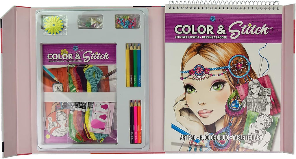 Style Me Up: Color & Stitch, kit de arte para niños, incluye 22 hojas de papel ilustradas, las plantillas cuentan con una gama de diseños, para edades de 8 años en adelante