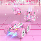 Coche de control remoto rosa para niñas, autos RC para niños con calcomanía de bricolaje