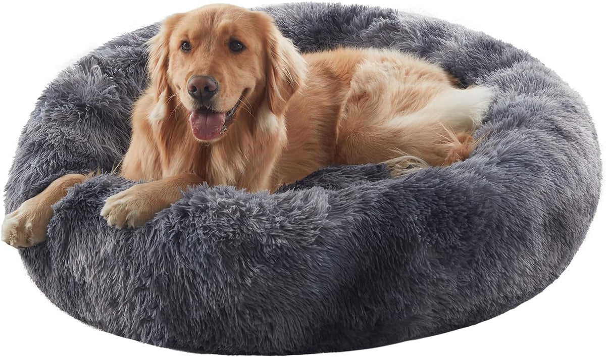 Cama para perros grandes con forma de dona esponjosa de piel