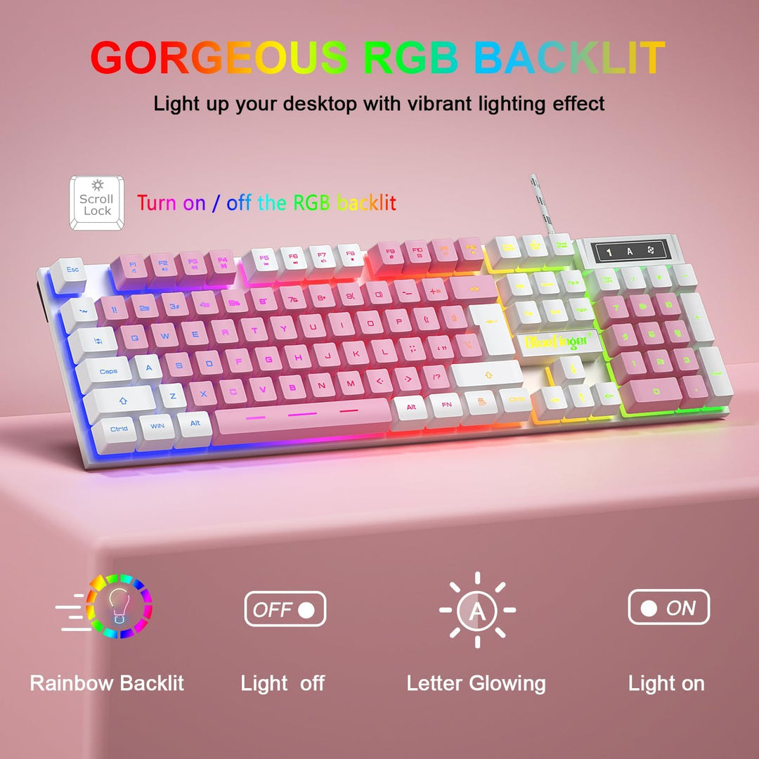 BlueFinger Combo de teclado RGB para juegos y mouse retroiluminado,...