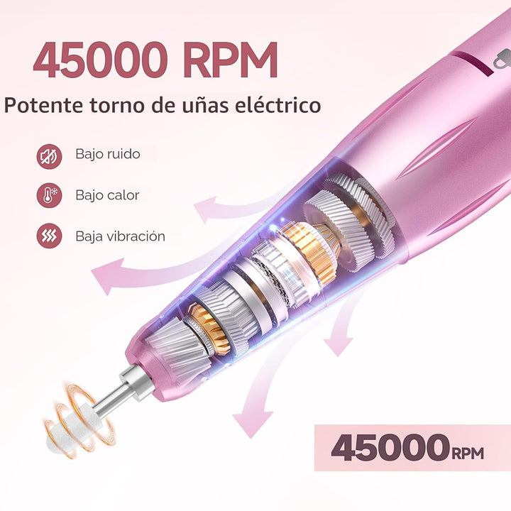 Lima eléctrica profesional de 45000 RPM, lima de uñas eléctrica rec...