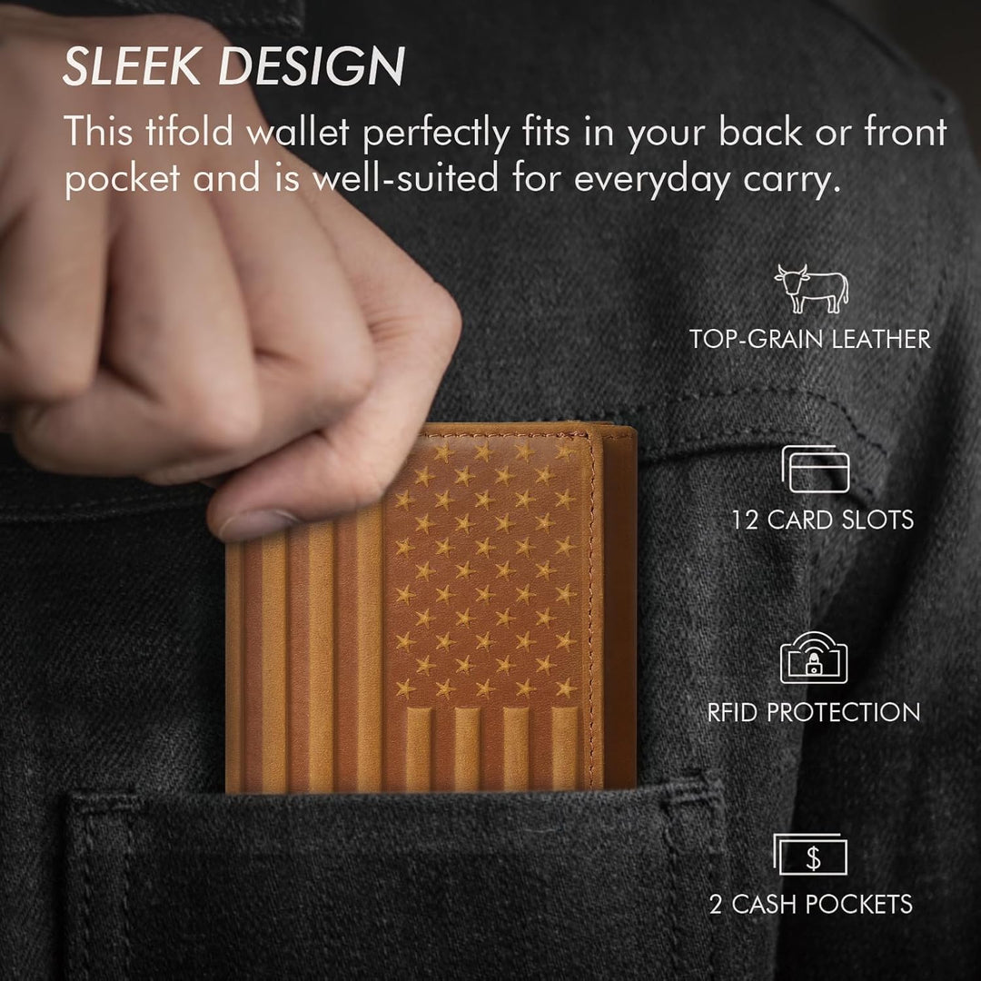 Pefiam Billetera de cuero triple para hombre con bloqueo RFID, cart...