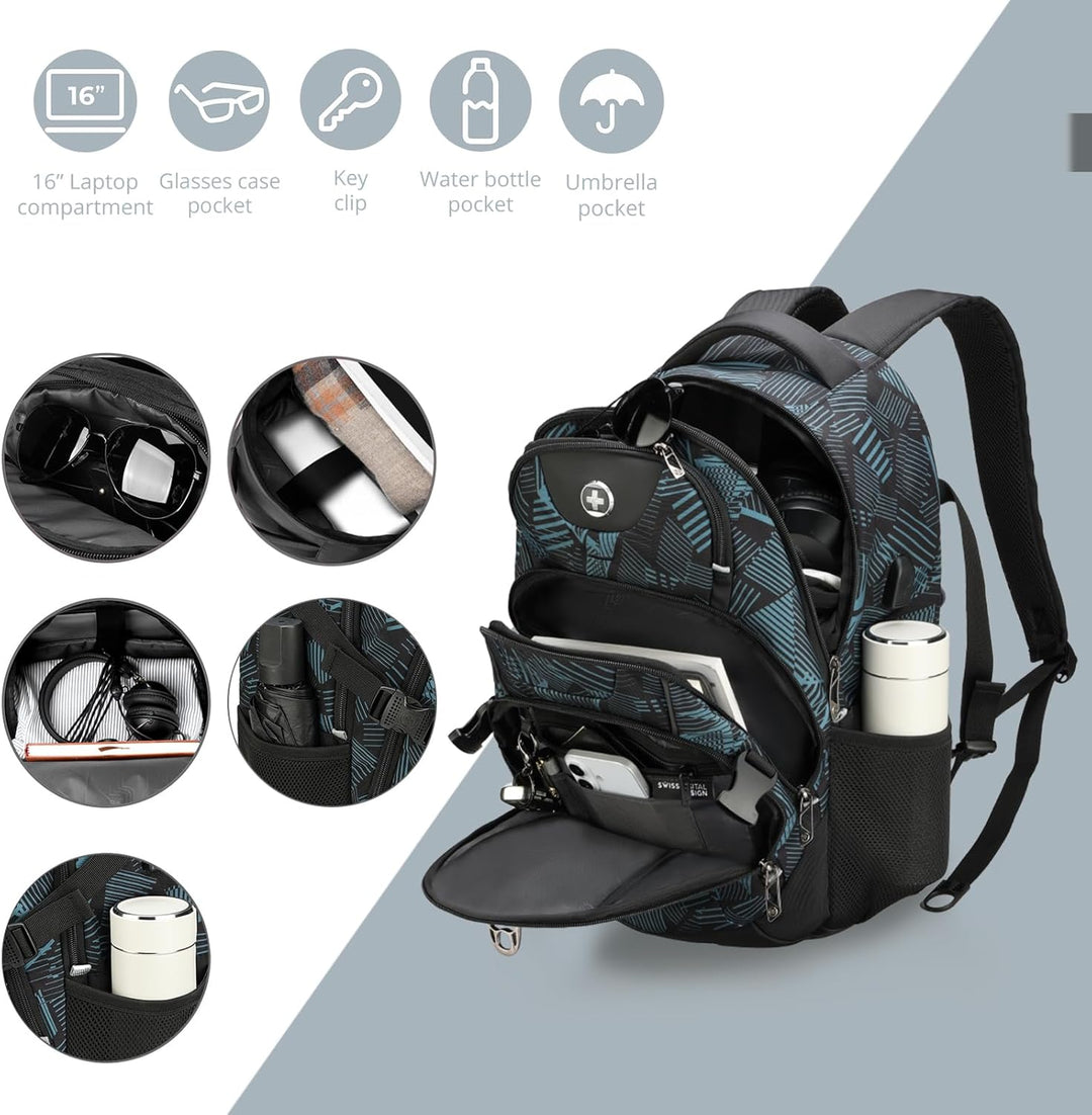 Swissdigital Mochila para laptop con puerto de carga USB, mochila d...