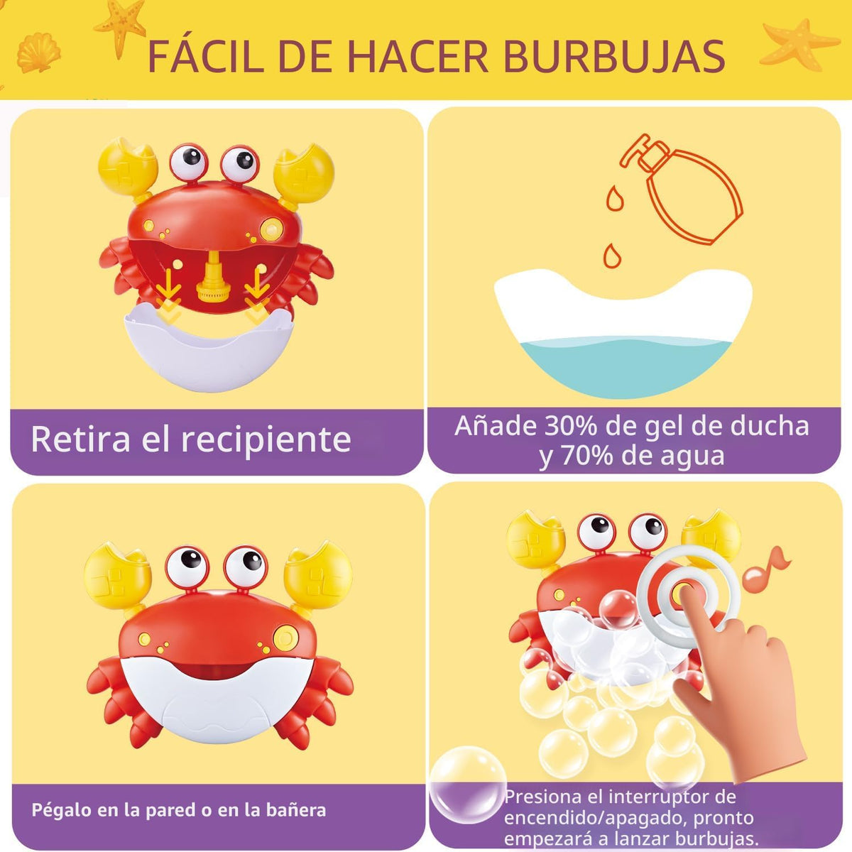 Juguetes de baño para bebés y niños pequeños, fabricante de burbujas de baño de cangrejo con 12 canciones, paquete de 3 juguetes de cuerda para piscina para niños, juguetes de bañera como regalo de