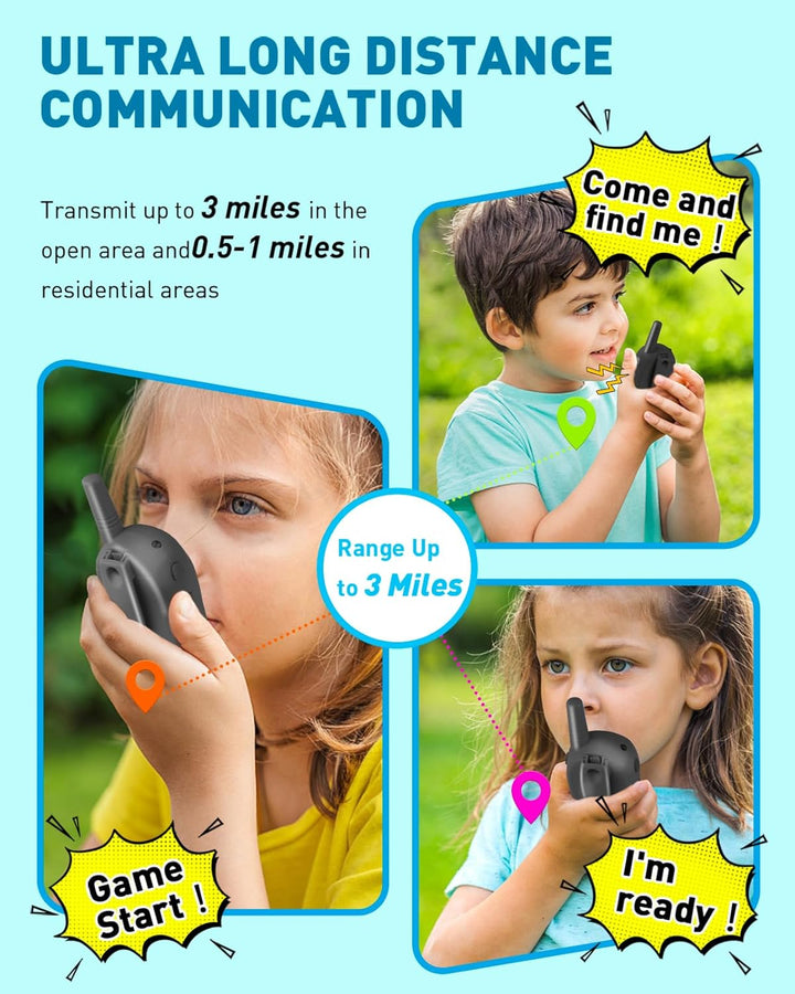 Walkie Talkies para Niños de Largo Alcance - Paquete de 4 Walkie Ta...