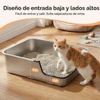 Caja de arena para gatos de acero inoxidable, 17.5 pulgadas de largo x 13.6