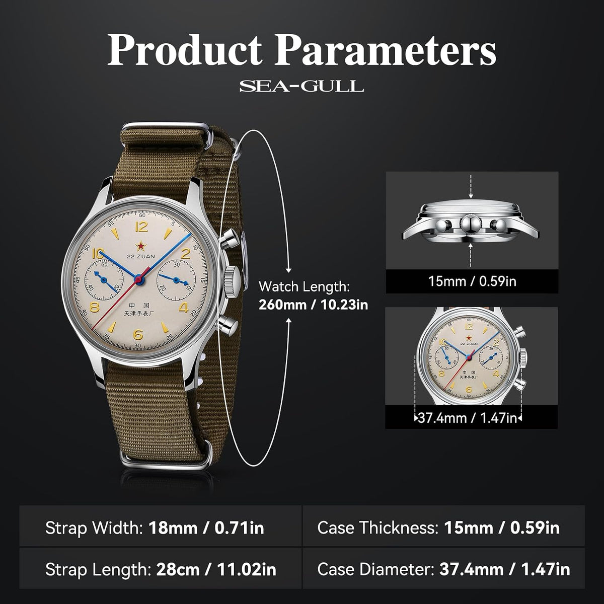 Reloj de pulsera mecánico para hombre SEA-GULL, reloj de piloto cronógrafo de aviación Seagull 1963, cuerda manual, edición internacional GD 1963, ST1901