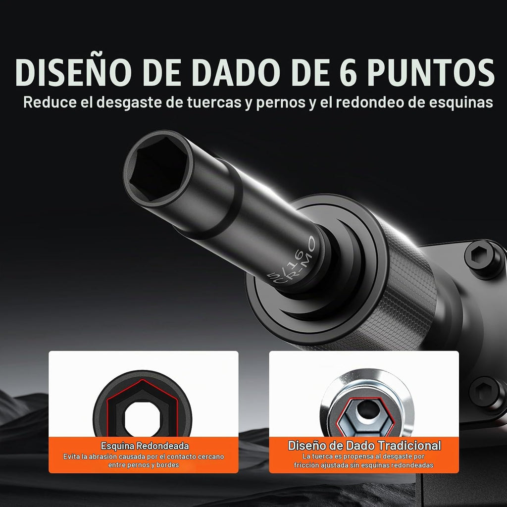 VEVOR Juego de llaves de impacto de 1/4 de pulgada, 55 piezas profundas y poco profundas estándar SAE (5/32 a 9/16 pulgadas) y métrico (0.157 a 0.591 in), 6 puntos, CR-V, barra de extensión