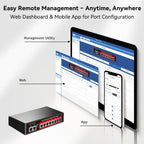 Switch Gigabit PoE de 8 puertos con enlace ascendente de 2 Gigabit, alimentación integrada de 120 W, compatible con 802.3af/at, conmutador PoE+ administrado compatible con VLAN, QoS, metal sin ventilador, Plug and Play (montaje en escritorio/pared)