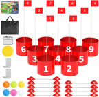 Juego de golf, juego de patio de 9 agujeros para adultos al aire libre/interior, juego de golf de batalla de plástico duradero con bolas, banderas y frisbee - para césped, playa, campamento