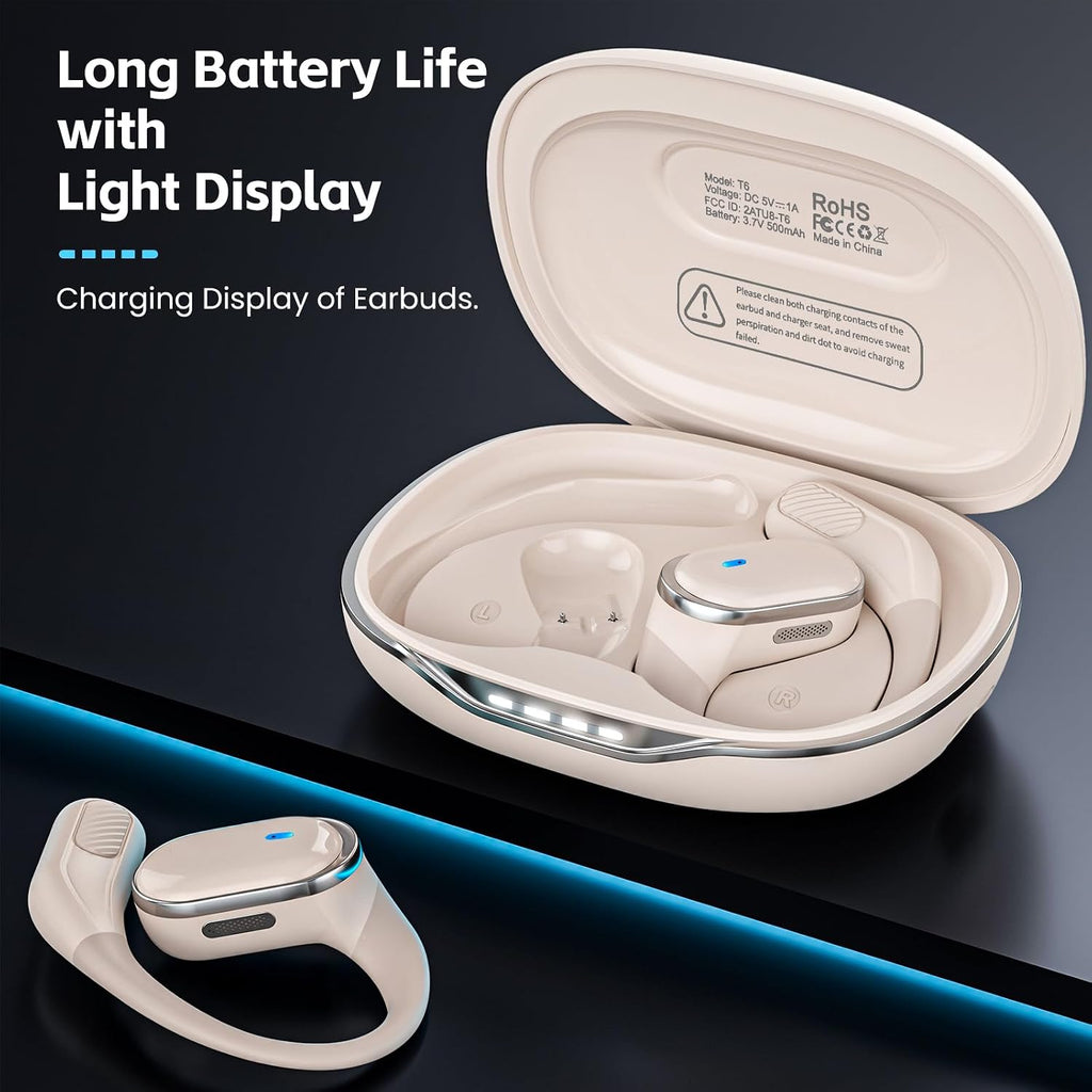 TRAUSI Auriculares inalámbricos de oído abierto, micrófono con cancelación de ruido, auriculares deportivos con IPX7 impermeable y gancho para la oreja Beiyonga