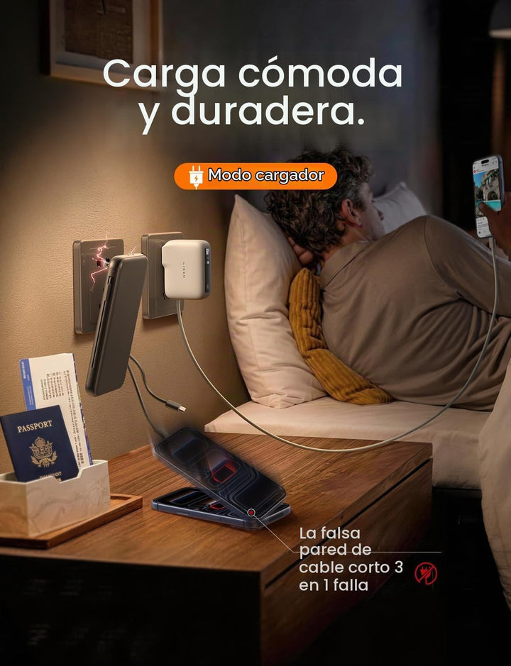 LISEN - Cargador portátil 3 en 1 con enchufe de pared, mini banco d...