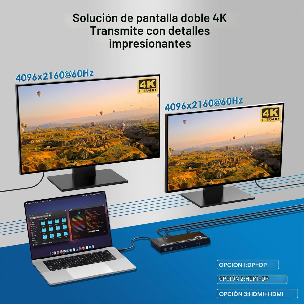 WAVLINK Estación de acoplamiento dual 4K 60Hz Displaylink USB C (2HDMI+2DP)