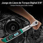 Llave dinamométrica digital, 3/8 pulgadas, 5-99.6 ft-lb, 2% de
