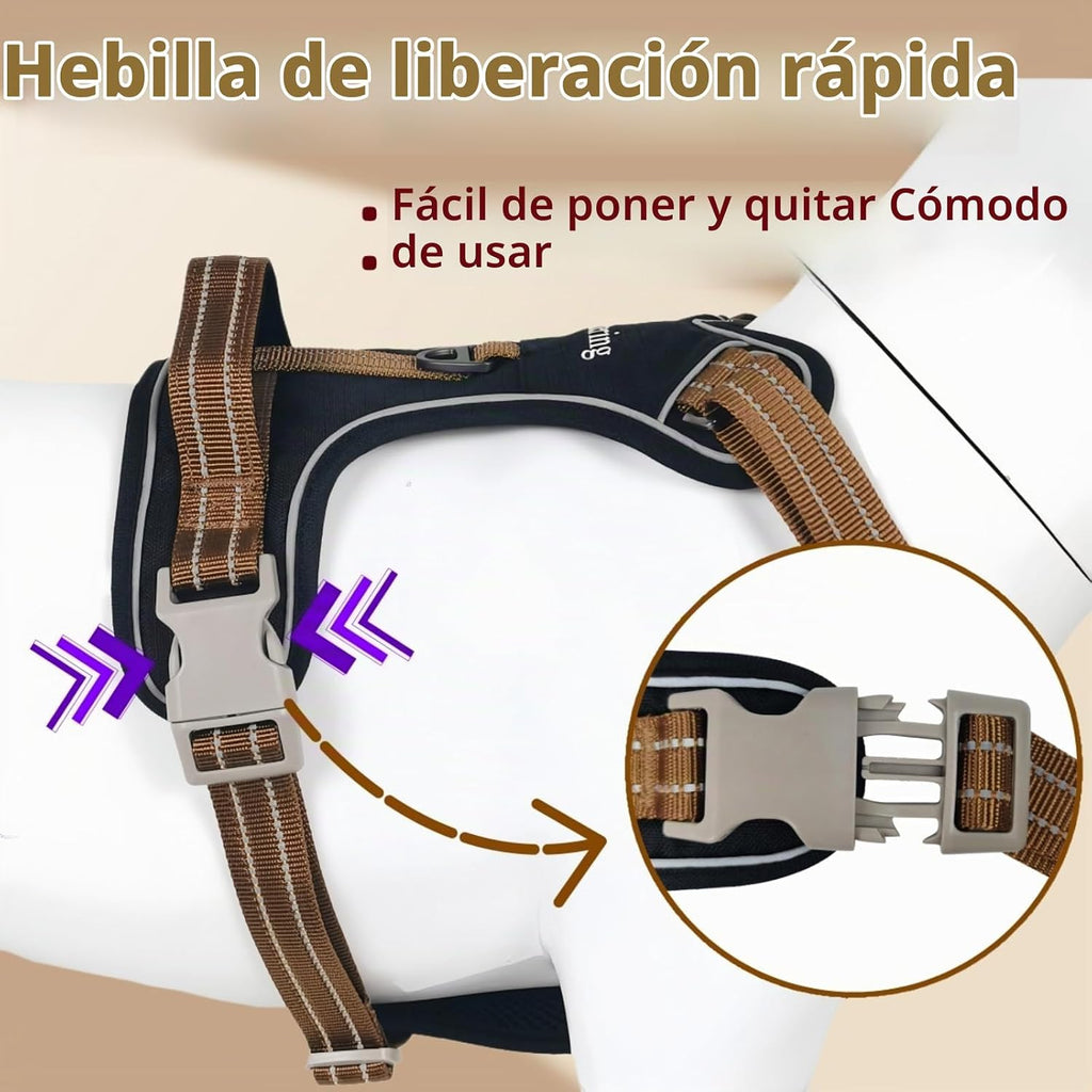 Arnés reflectante sin tirones para perro, 2 anillos en D a