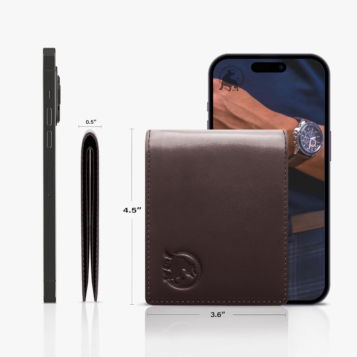 Cartera de cuero de grano completo para hombre, minimalista, delgada, plegable, con bloqueo RFID, con bolsillo para efectivo, 8 ranuras para tarjetas (marrón oscuro)