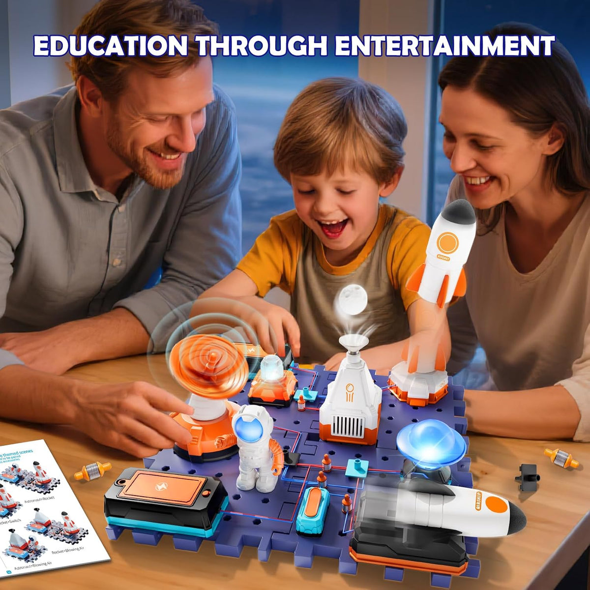 VATOS Kits de circuito de ciencia espacial para niños – Kit STEM de exploración electrónica de 31 piezas con más de 100 proyectos, lanzacohetes y astronauta iluminado | Juguete educativo de aprendizaje regalo para niños y niñas a partir de 6 años