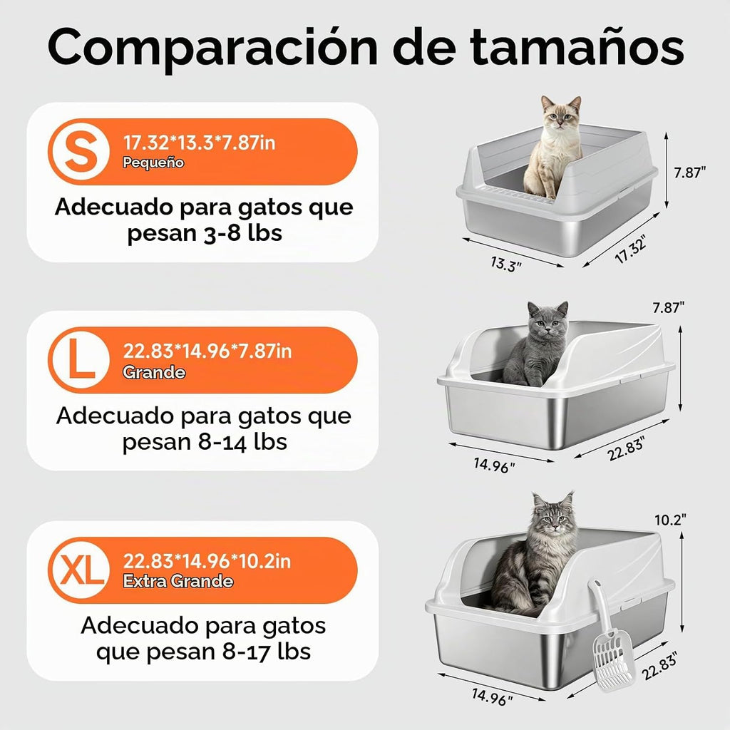 Caja de arena para gatos de acero inoxidable, caja de arena de metal fácil