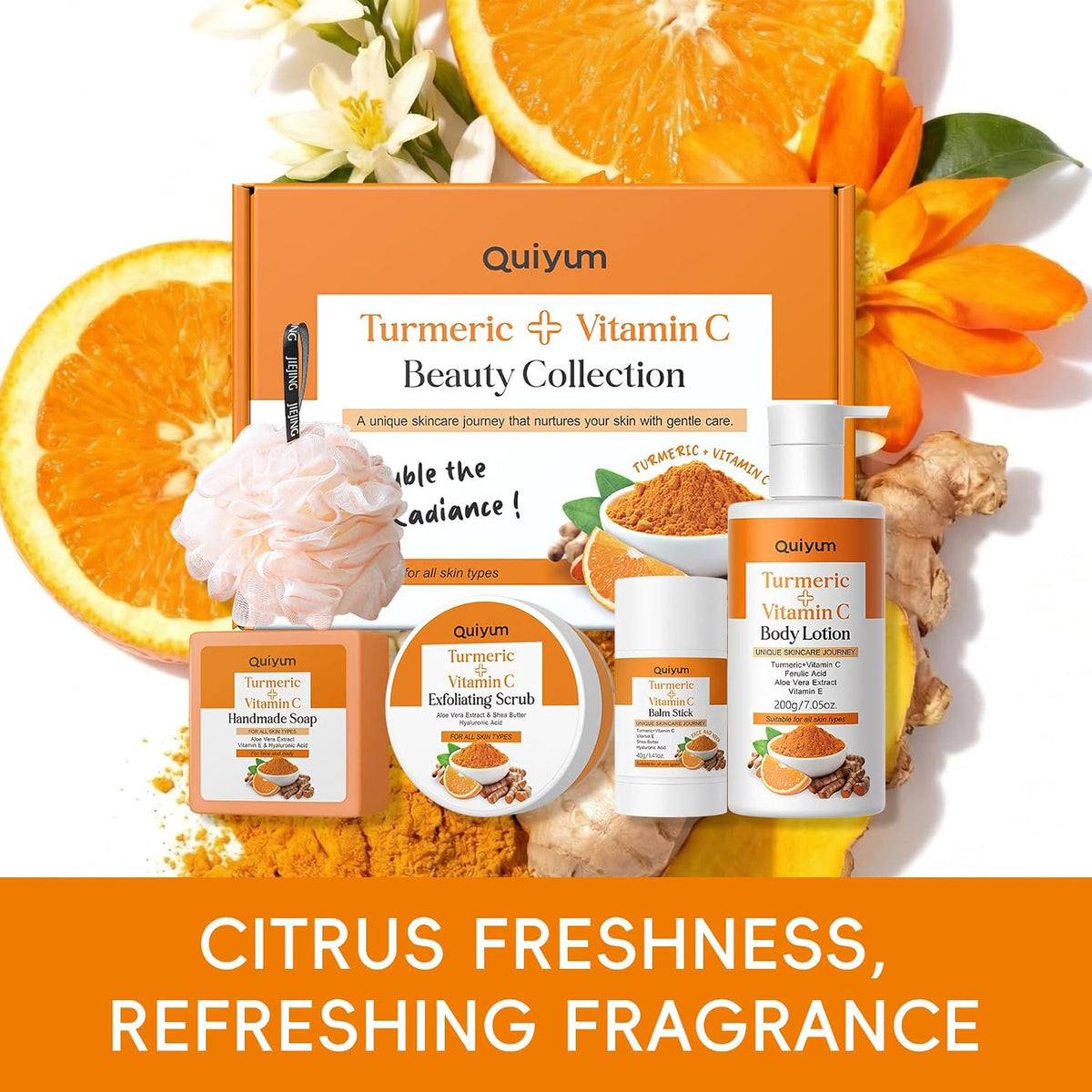 QUIYUM Juego de cuidado corporal con vitamina C de cúrcuma, 4 en 1...