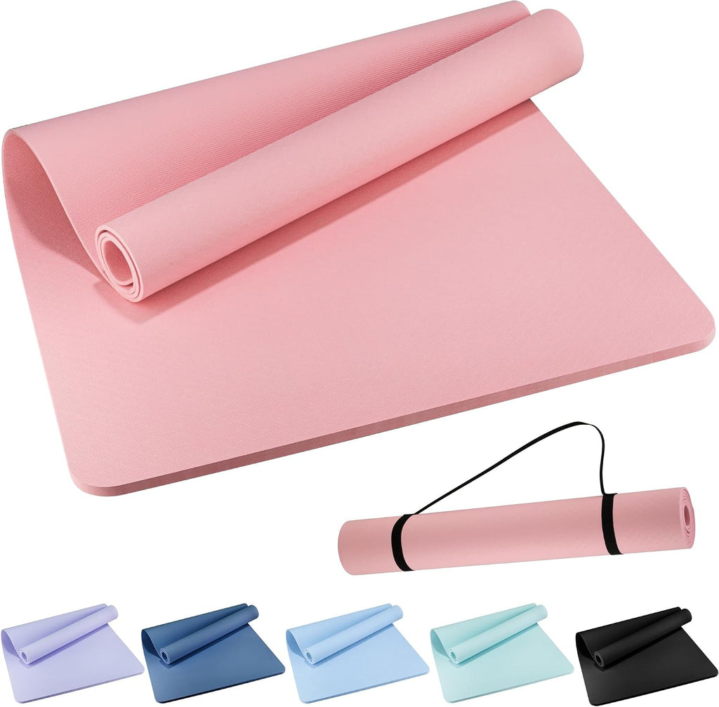 Tapete de yoga extra ancho de 72 x 32 pulgadas, tapete de ejercicio antideslizante de TPE para entrenamiento en casa, tapete de yoga grande de alta densidad de 0.236 pulgadas para hombres y