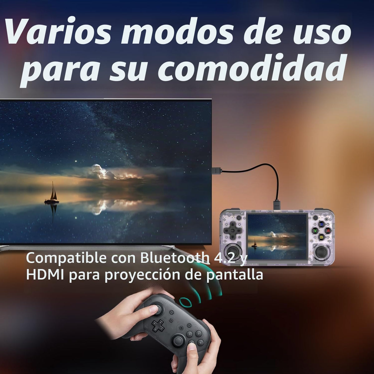 RG35XX H Retro Handheld Game Console Linux System 3.5 ''IPS Pantalla 64G TF Tarjeta con 3545+ Juegos preinstalados RG 35XXH Consola de juegos portátil RG35XXH Soporte 5G WiFi Bluetooth HDMI Púrpura