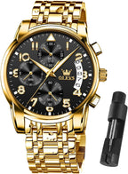OLEVS Relojes de Oro para Hombres Reloj de Pulsera de Lujo a Prueba de Agua Gran Cara Elegante Acero Inoxidable Analógico Cuarzo Fecha Cronógrafo Luminoso Lectura Fácil Relojes de Negocios Regalos para Hombres Graduación