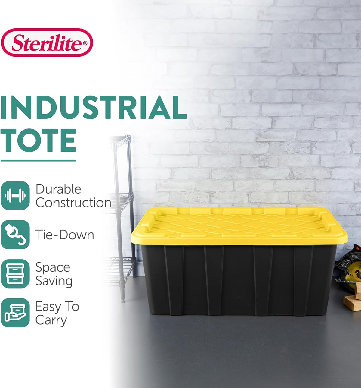 Sterilite Paquete de 8 contenedores industriales, contenedores de almacenamiento de plástico con tapas, 38 galones, contenedores organizadores resistentes para armario, baño y oficina