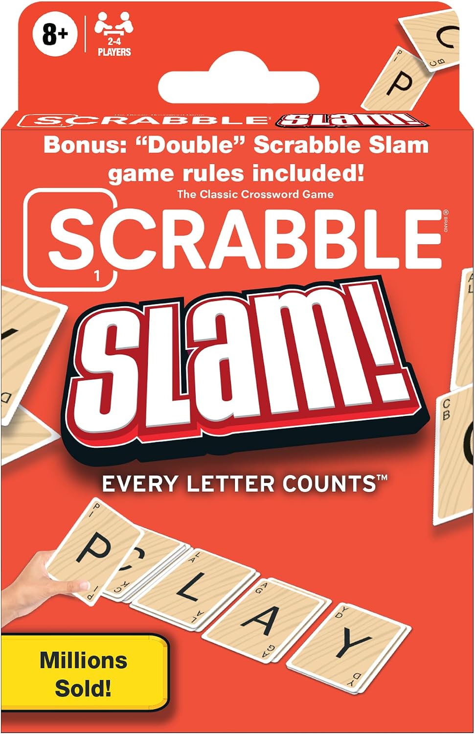 Scrabble Slam - Juego de cartas The Original 2000's Mega Hit, versión de juego de cartas de ritmo rápido de Scrabble, para 2 a 4 jugadores, a partir de 8 años, paquete de 12