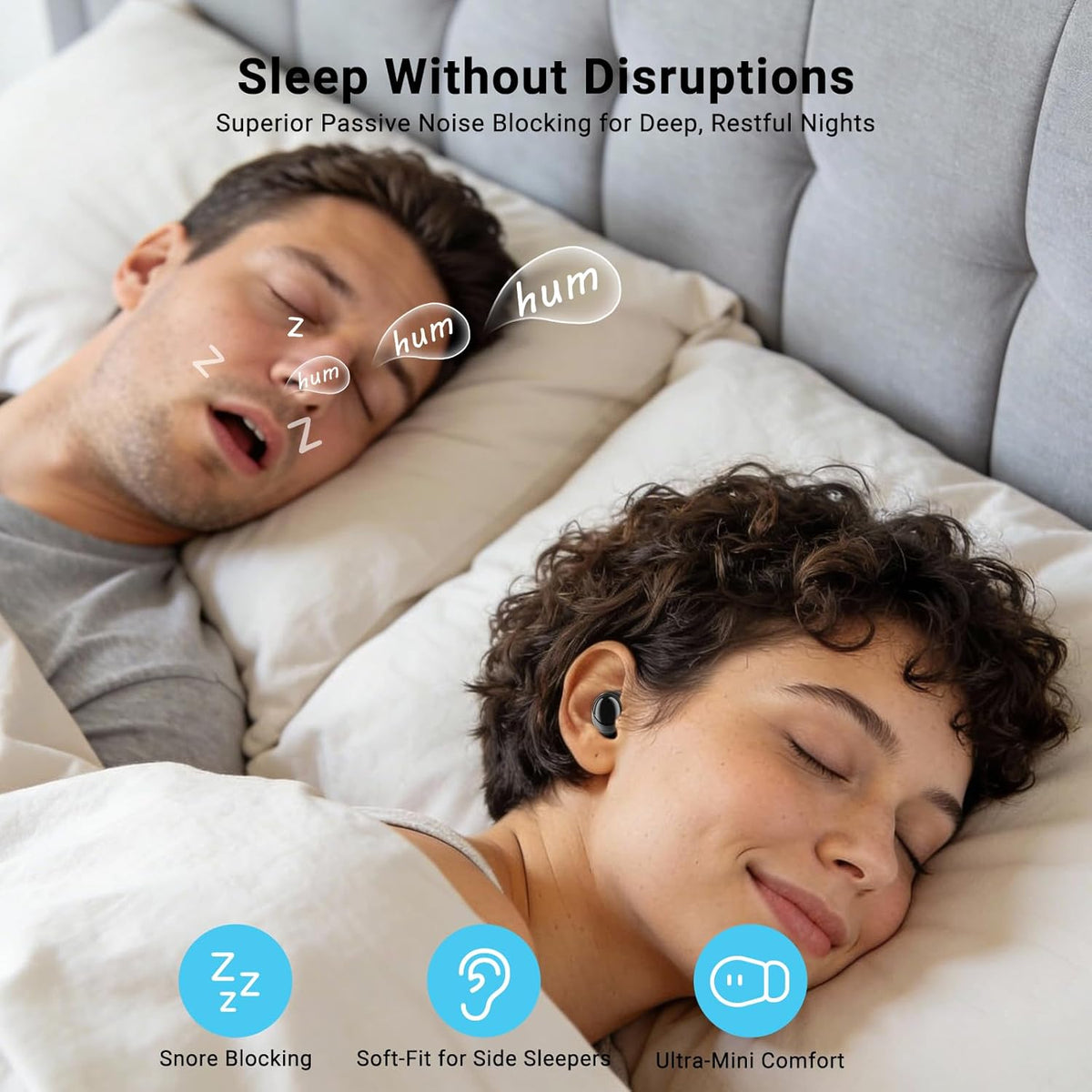 Auriculares para dormir T33, Bluetooth 6.0 con cancelación de ruido para dormir de lado, ANC hasta el 98 %, modo de sueño, tiempo de reproducción de 48 horas, auriculares pequeños
