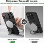 SURITCH Funda para iPhone 15 con cubierta magnética para cámara deslizante y soporte ajustable, compatible con MagSafe, funda protectora delgada a prueba de golpes de 6.1 pulgadas, color negro