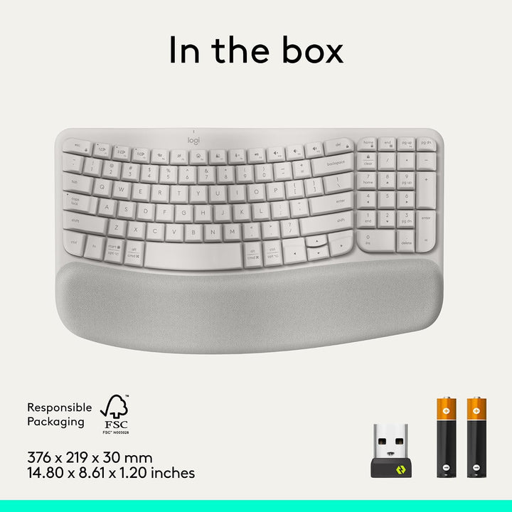 Logitech Wave Keys - Teclado ergonómico inalámbrico con reposamanos...