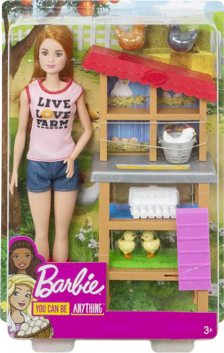 Barbie - Muñeca de granja de gallinas, pelirroja, y juego con galli...
