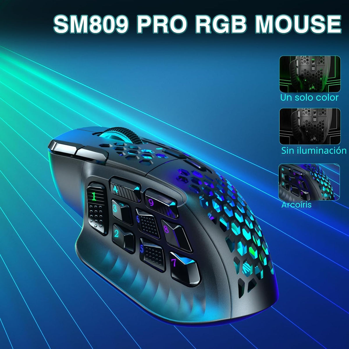 SOLAKAKA SM809 Pro - Mouse para juegos con 9 botones laterales, mou...