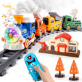 Juego de tren de vapor RC para niños, modelo eléctrico con humo y pistas