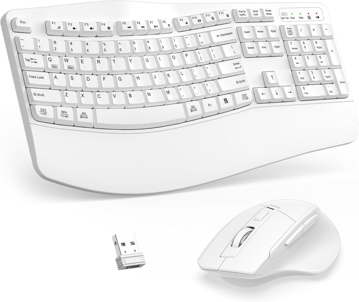 Combo de teclado y mouse inalámbricos, teclado ergonómico de tamaño...
