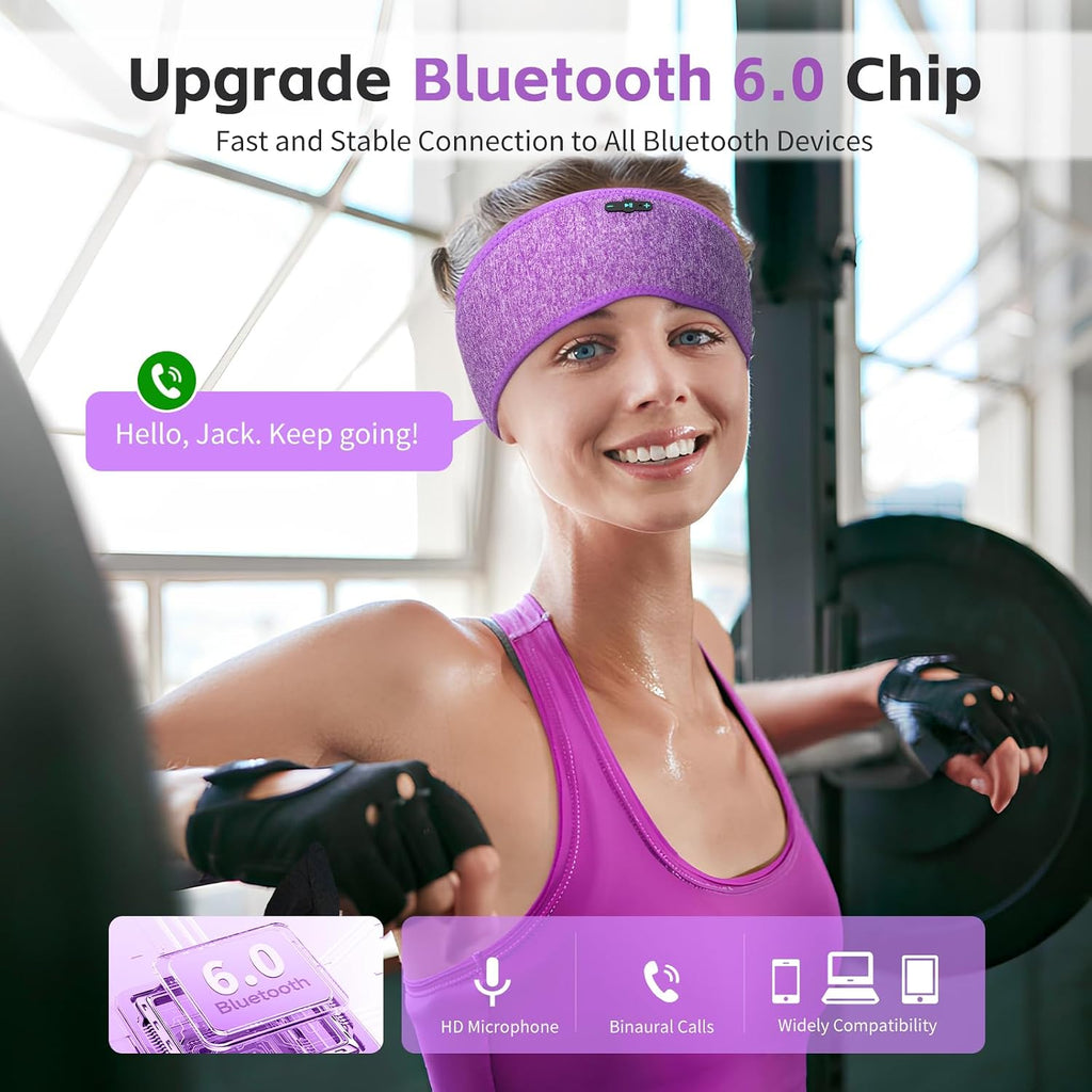 Diadema Bluetooth 6.0 para dormir de lado (gris y morado)