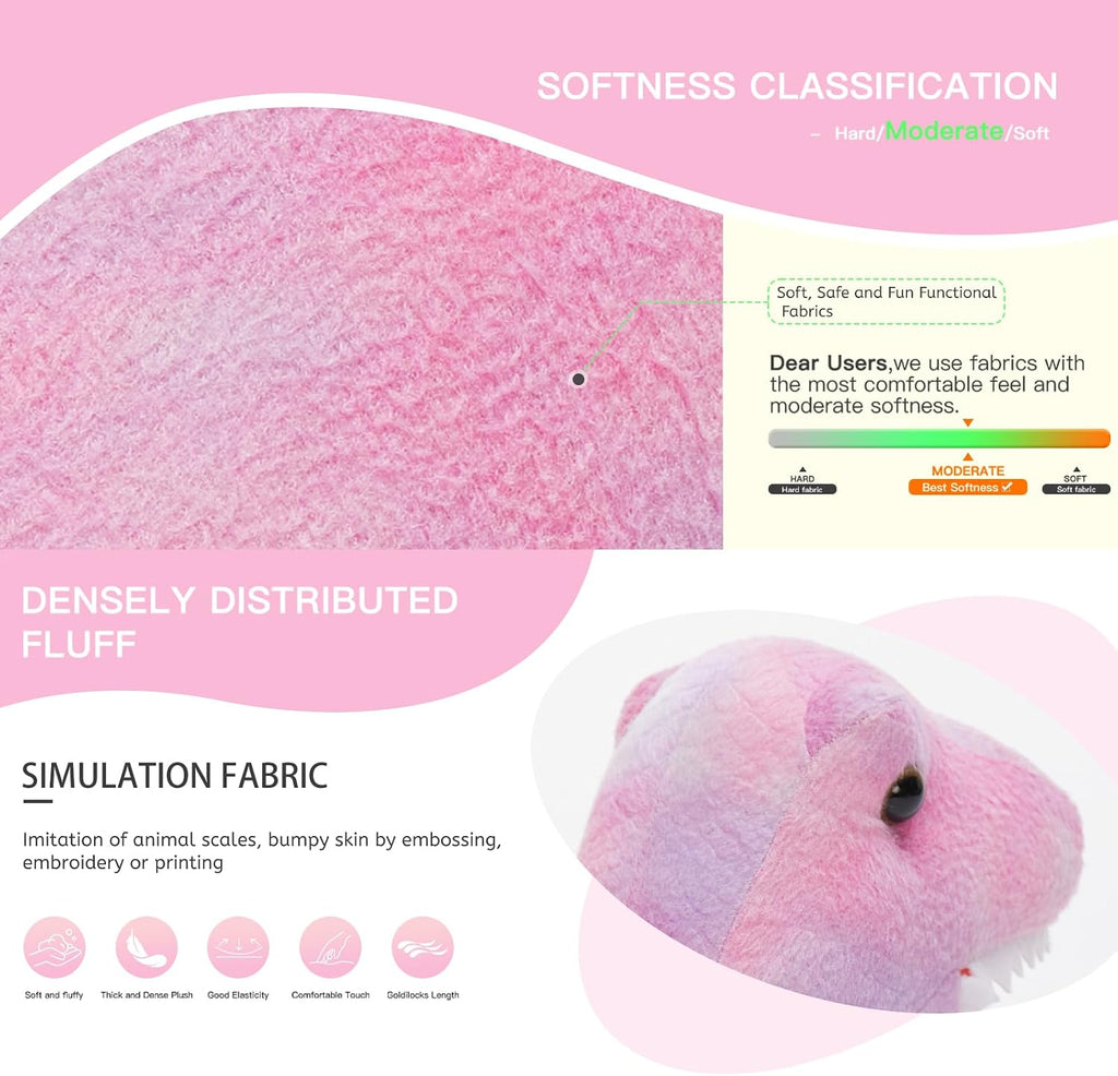 Muiteiur Animales de peluche de dinosaurio rosa, dinosaurio suave de 19.6 pulgadas con 5 lindos bebés T-Rex con cremallera en la barriga, set de regalo de dinosaurio para niños niña y niño