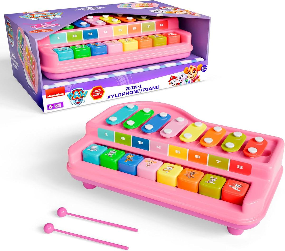 Lollipop Paw Patrol Xilófono y piano 2 en 1 – Juguete musical interactivo para niños pequeños – Canciones reales, diversión educativa que ofrece modos de xilófono y piano en un juguete encantador (Paw Patrol Purple)