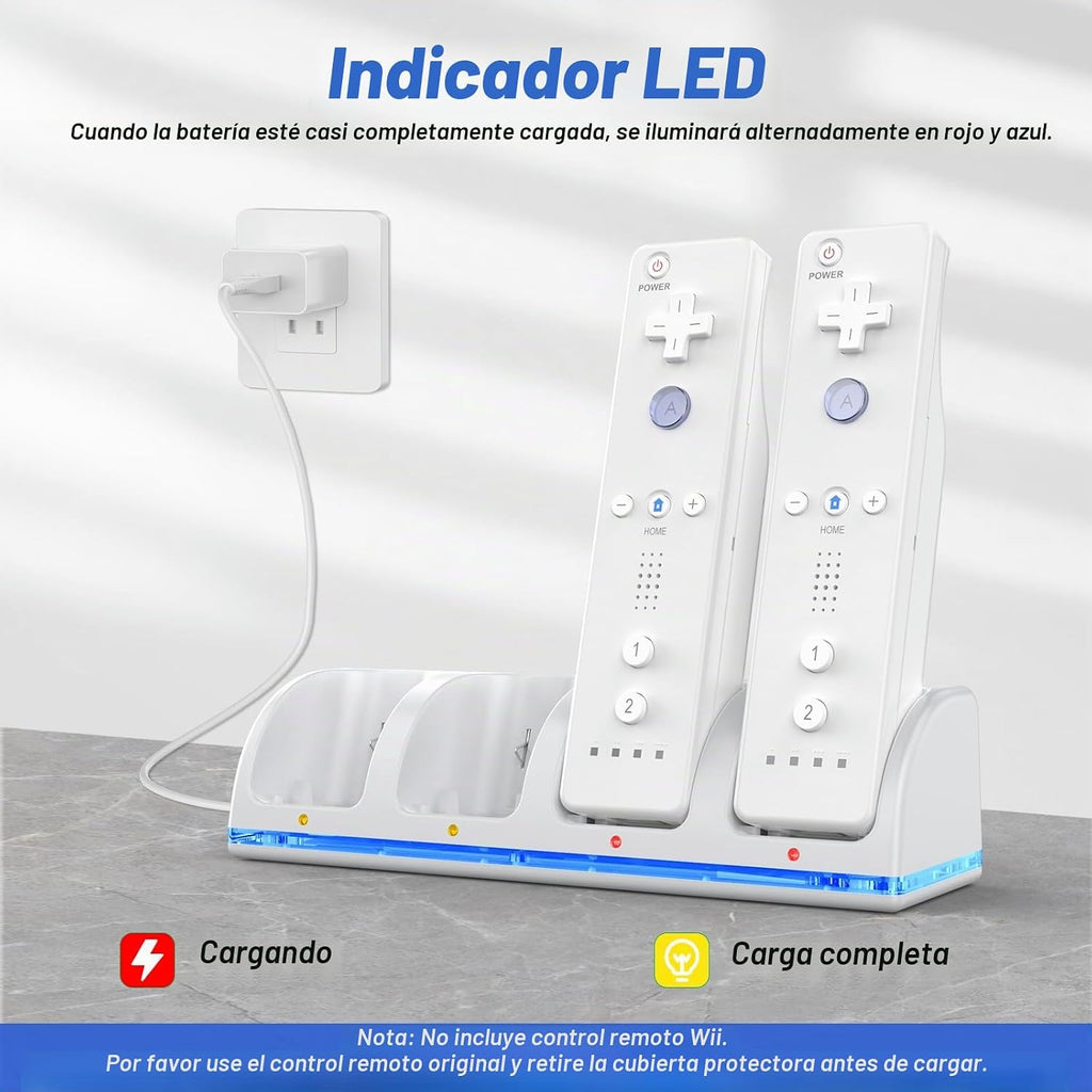 Estación de carga de control remoto para Wii/Wii U con paquete de 4 baterías recargables de 2800 mAh, estación de carga para controlador Wii, controles remotos no incluidos