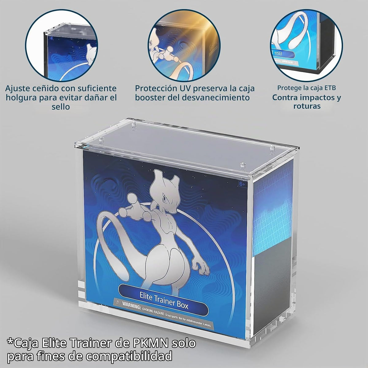 Elite Trainer Box Acrylic Display Case Stackable- ETB Protector Case con Strong Magnets Sliding Lid -5mm +5mm Ultra Thick Acrylic compatible con Elite Trainer Boxes-3 Pack