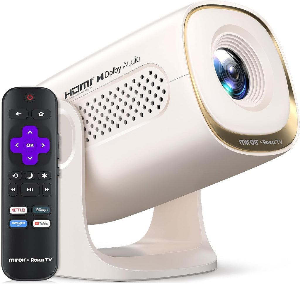 Miroir Mini proyector, proyector HD para el hogar con altavoz integrado, enfoque automático, corrección Keystone, portátil para películas al aire libre, compatible con smartphone, TV Stick, laptop