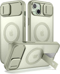 SURITCH Funda para iPhone 15, compatible con MagSafe, soporte integrado y cubierta de cámara y parte trasera translúcida, funda protectora resistente a prueba de golpes de 6.1 pulgadas, verde