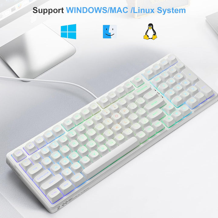 HUO JI E-Yooso Teclado mecánico cremoso con cable, intercambiable e...